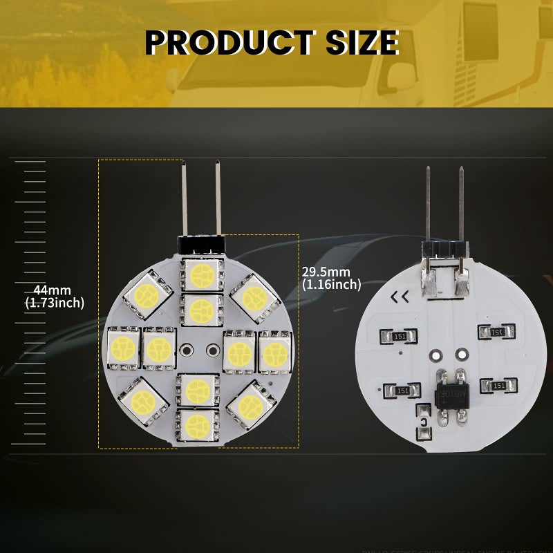 YM EBright YM E-Bright 12-Pack G4 Puck Lights LED Bulbs Side Pin Base White Round G4 5050 12SMD LED RV Camper Light Bulb Home Reading Light Marine Lamps DC 12V - Image 4